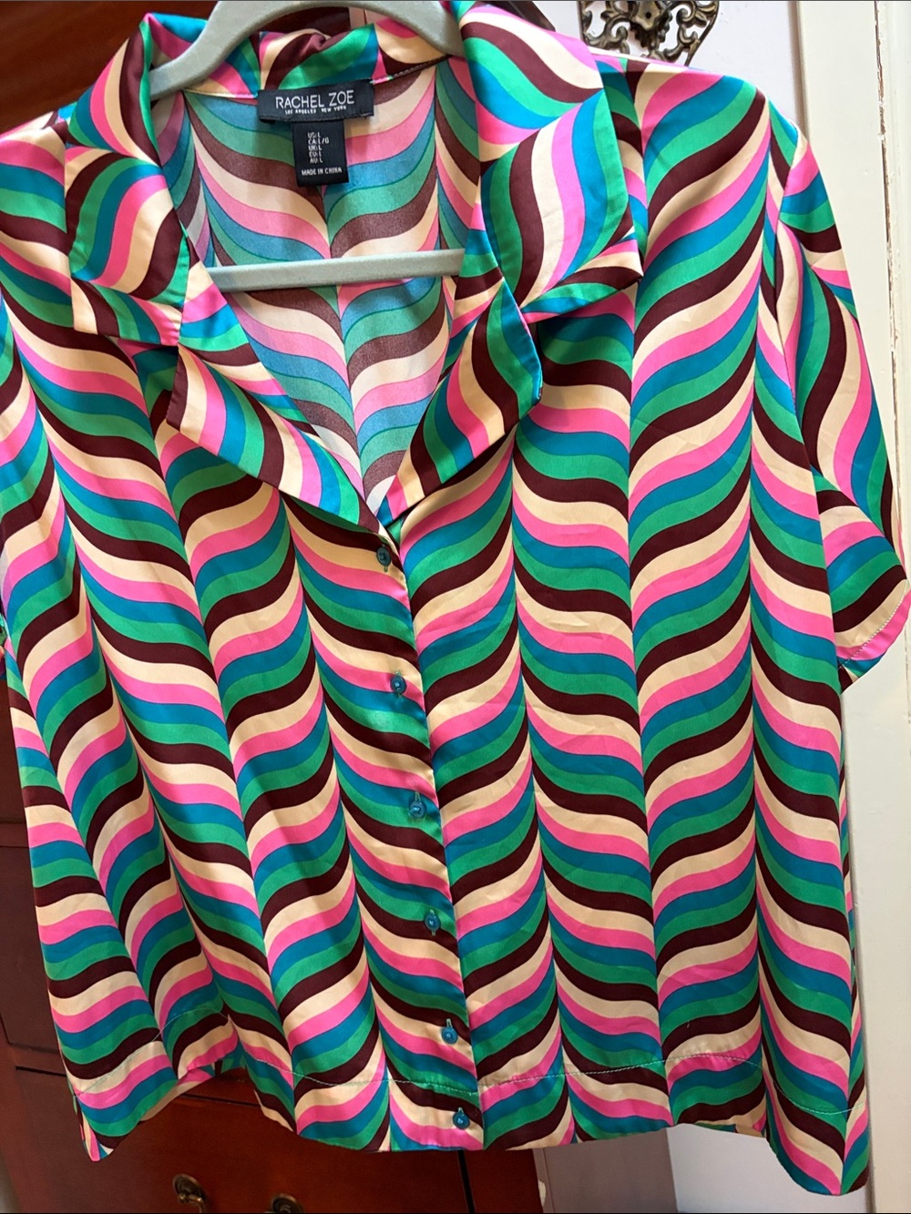 Rachel Zoe Multicolor Wave-Print Button Front Women’s Top